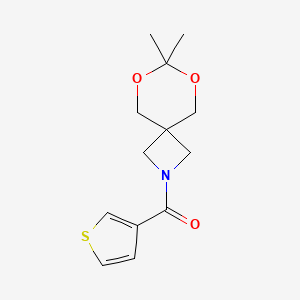 molecular formula C13H17NO3S B2655515 (7,7-二甲基-6,8-二氧杂-2-氮杂螺[3.5]壬烷-2-基)(噻吩-3-基)甲酮 CAS No. 1396717-78-4