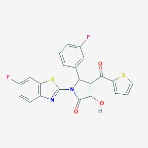 molecular formula C22H12F2N2O3S2 B265552 1-(6-fluoro-1,3-benzothiazol-2-yl)-5-(3-fluorophenyl)-3-hydroxy-4-(2-thienylcarbonyl)-1,5-dihydro-2H-pyrrol-2-one 