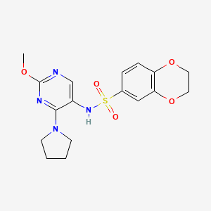 molecular formula C17H20N4O5S B2655522 N-(2-methoxy-4-(pyrrolidin-1-yl)pyrimidin-5-yl)-2,3-dihydrobenzo[b][1,4]dioxine-6-sulfonamide CAS No. 1797974-95-8