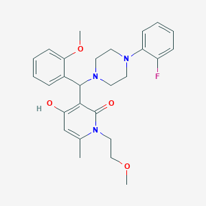 molecular formula C27H32FN3O4 B2655524 3-((4-(2-fluorophenyl)piperazin-1-yl)(2-methoxyphenyl)methyl)-4-hydroxy-1-(2-methoxyethyl)-6-methylpyridin-2(1H)-one CAS No. 897734-93-9