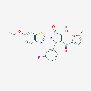 molecular formula C25H19FN2O5S B265553 1-(6-ethoxy-1,3-benzothiazol-2-yl)-5-(3-fluorophenyl)-3-hydroxy-4-(5-methyl-2-furoyl)-1,5-dihydro-2H-pyrrol-2-one 