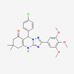 molecular formula C26H27ClN4O4 B2655535 9-(4-氯苯基)-6,6-二甲基-2-(3,4,5-三甲氧基苯基)-5,6,7,9-四氢-[1,2,4]三唑并[5,1-b]喹唑啉-8(4H)-酮 CAS No. 540481-29-6