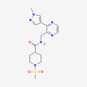 molecular formula C16H22N6O3S B2655543 N-((3-(1-甲基-1H-吡唑-4-基)吡嗪-2-基)甲基)-1-(甲磺酰基)哌啶-4-甲酰胺 CAS No. 2034570-19-7