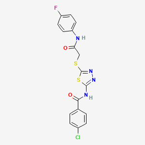 molecular formula C17H12ClFN4O2S2 B2655549 4-氯-N-(5-((2-((4-氟苯基)氨基)-2-氧代乙基)硫代)-1,3,4-噻二唑-2-基)苯甲酰胺 CAS No. 392297-55-1