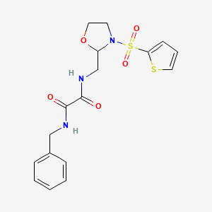 molecular formula C17H19N3O5S2 B2655568 N1-苄基-N2-((3-(噻吩-2-基磺酰基)恶唑烷-2-基)甲基)草酰胺 CAS No. 874804-62-3