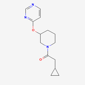 molecular formula C14H19N3O2 B2655579 2-Cyclopropyl-1-(3-(pyrimidin-4-yloxy)piperidin-1-yl)ethanone CAS No. 2034580-60-2