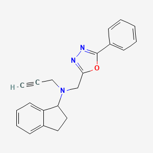 molecular formula C21H19N3O B2655582 N-[(5-phenyl-1,3,4-oxadiazol-2-yl)methyl]-N-prop-2-ynyl-2,3-dihydro-1H-inden-1-amine CAS No. 1241559-25-0