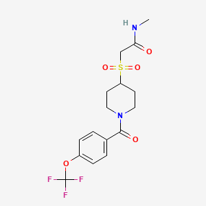 molecular formula C16H19F3N2O5S B2655589 N-methyl-2-((1-(4-(trifluoromethoxy)benzoyl)piperidin-4-yl)sulfonyl)acetamide CAS No. 1797308-58-7