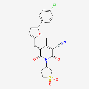 molecular formula C22H17ClN2O5S B2655607 5-{[5-(4-氯苯基)呋喃-2-基]亚甲基}-1-(1,1-二氧代-1λ6-硫杂环戊烷-3-基)-4-甲基-2,6-二氧代-1,2,5,6-四氢吡啶-3-腈 CAS No. 877787-41-2