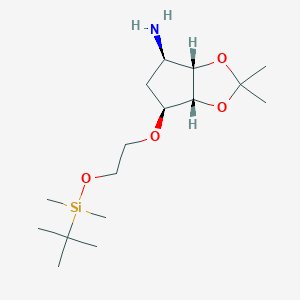 molecular formula C16H33NO4Si B2655609 4H-Cyclopenta-1,3-dioxol-4-amine, 6-[2-[[(1,1-dimethylethyl)dimethylsilyl]oxy]ethoxy]tetrahydro-2,2-dimethyl-, (3aS,4R,6S,6aR)- CAS No. 1400665-85-1