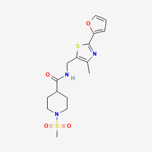 molecular formula C16H21N3O4S2 B2655610 N-((2-(呋喃-2-基)-4-甲基噻唑-5-基)甲基)-1-(甲磺酰基)哌啶-4-甲酰胺 CAS No. 1421489-24-8