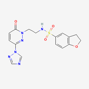 molecular formula C16H16N6O4S B2655635 N-(2-(6-oxo-3-(1H-1,2,4-triazol-1-yl)pyridazin-1(6H)-yl)ethyl)-2,3-dihydrobenzofuran-5-sulfonamide CAS No. 1448075-48-6