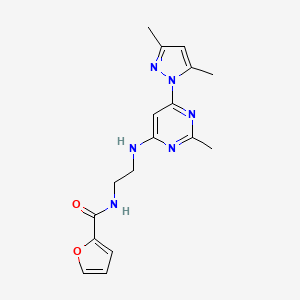 molecular formula C17H20N6O2 B2655640 N-(2-((6-(3,5-dimethyl-1H-pyrazol-1-yl)-2-methylpyrimidin-4-yl)amino)ethyl)furan-2-carboxamide CAS No. 1172390-52-1