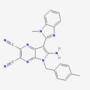 molecular formula C24H18N8 B2655651 6-Amino-7-(1-methylbenzimidazol-2-yl)-5-[(4-methylphenyl)methyl]pyrrolo[2,3-b]pyrazine-2,3-dicarbonitrile CAS No. 691396-41-5