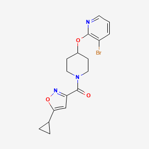 molecular formula C17H18BrN3O3 B2655654 (4-((3-Bromopyridin-2-yl)oxy)piperidin-1-yl)(5-cyclopropylisoxazol-3-yl)methanone CAS No. 1448063-03-3
