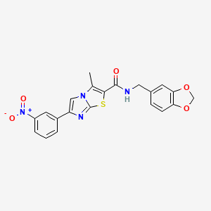 molecular formula C21H16N4O5S B2655656 N-(benzo[d][1,3]dioxol-5-ylmethyl)-3-methyl-6-(3-nitrophenyl)imidazo[2,1-b]thiazole-2-carboxamide CAS No. 852135-68-3
