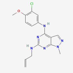 molecular formula C16H17ClN6O B2655671 4-N-(3-chloro-4-methoxyphenyl)-1-methyl-6-N-prop-2-enylpyrazolo[3,4-d]pyrimidine-4,6-diamine CAS No. 896002-99-6
