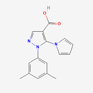 molecular formula C16H15N3O2 B2655677 1-(3,5-dimethylphenyl)-5-(1H-pyrrol-1-yl)-1H-pyrazole-4-carboxylic acid CAS No. 1239752-41-0
