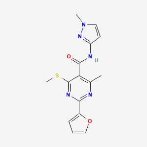 molecular formula C15H15N5O2S B2655689 2-(furan-2-yl)-4-methyl-N-(1-methyl-1H-pyrazol-3-yl)-6-(methylsulfanyl)pyrimidine-5-carboxamide CAS No. 1280948-28-8