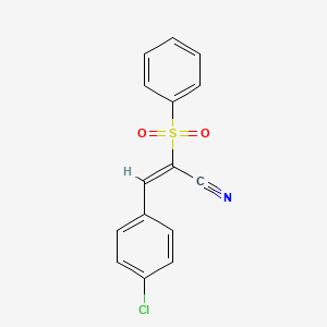 molecular formula C15H10ClNO2S B2655700 3-(4-Chlorophenyl)-2-(phenylsulfonyl)acrylonitrile CAS No. 129200-98-2; 50709-88-1