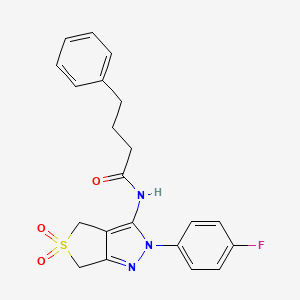 molecular formula C21H20FN3O3S B2655708 N-[2-(4-fluorophenyl)-5,5-dioxo-4,6-dihydrothieno[3,4-c]pyrazol-3-yl]-4-phenylbutanamide CAS No. 893935-90-5