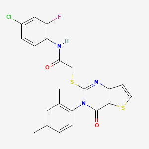 molecular formula C22H17ClFN3O2S2 B2655712 N-(4-chloro-2-fluorophenyl)-2-{[3-(2,4-dimethylphenyl)-4-oxo-3,4-dihydrothieno[3,2-d]pyrimidin-2-yl]sulfanyl}acetamide CAS No. 1260948-38-6