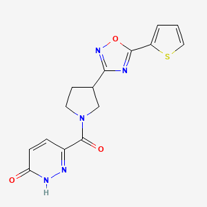 molecular formula C15H13N5O3S B2655718 6-(3-(5-(噻吩-2-基)-1,2,4-恶二唑-3-基)吡咯烷-1-羰基)吡啶嗪-3(2H)-酮 CAS No. 2034553-85-8