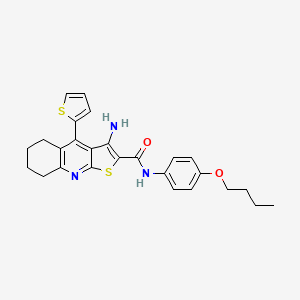 molecular formula C26H27N3O2S2 B2655727 3-氨基-N-(4-丁氧基苯基)-4-(噻吩-2-基)-5,6,7,8-四氢噻吩并[2,3-b]喹啉-2-甲酰胺 CAS No. 384357-44-2