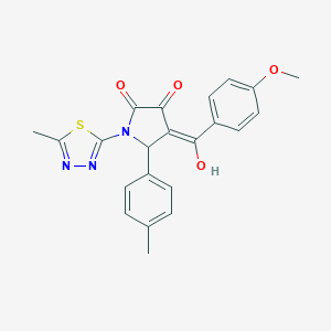 molecular formula C22H19N3O4S B265574 3-hydroxy-4-(4-methoxybenzoyl)-5-(4-methylphenyl)-1-(5-methyl-1,3,4-thiadiazol-2-yl)-1,5-dihydro-2H-pyrrol-2-one 