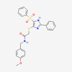 molecular formula C25H23N3O4S2 B2655742 N-(4-methoxybenzyl)-2-{[2-phenyl-4-(phenylsulfonyl)-1H-imidazol-5-yl]sulfanyl}acetamide CAS No. 1021132-93-3