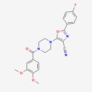 molecular formula C23H21FN4O4 B2655747 5-(4-(3,4-二甲氧基苯甲酰)哌嗪-1-基)-2-(4-氟苯基)恶唑-4-腈 CAS No. 946377-44-2