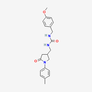 molecular formula C21H25N3O3 B2655750 1-(4-甲氧基苄基)-3-((5-氧代-1-(对甲苯基)吡咯烷-3-基)甲基)脲 CAS No. 954697-99-5