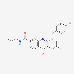 molecular formula C24H28ClN3O2S B2655752 2-((4-chlorobenzyl)thio)-N,3-diisobutyl-4-oxo-3,4-dihydroquinazoline-7-carboxamide CAS No. 1115382-74-5