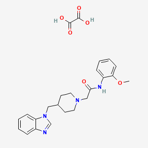 molecular formula C24H28N4O6 B2655756 草酸2-(4-((1H-苯并[d]咪唑-1-基)甲基)哌啶-1-基)-N-(2-甲氧苯基)乙酰胺 CAS No. 1351614-73-7