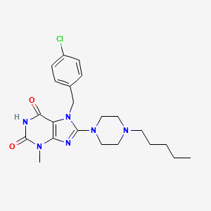 molecular formula C22H29ClN6O2 B2655757 7-(4-chlorobenzyl)-3-methyl-8-(4-pentylpiperazin-1-yl)-1H-purine-2,6(3H,7H)-dione CAS No. 898409-29-5