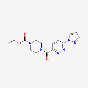 molecular formula C15H18N6O3 B2655761 4-(6-(1H-吡唑-1-基)哒嗪-3-羰基)哌嗪-1-羧酸乙酯 CAS No. 1351596-43-4