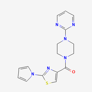 molecular formula C16H16N6OS B2655763 (2-(1H-pyrrol-1-yl)thiazol-4-yl)(4-(pyrimidin-2-yl)piperazin-1-yl)methanone CAS No. 1206993-50-1