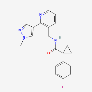 molecular formula C20H19FN4O B2655788 1-(4-氟苯基)-N-((2-(1-甲基-1H-吡唑-4-基)吡啶-3-基)甲基)环丙烷甲酰胺 CAS No. 2034229-45-1