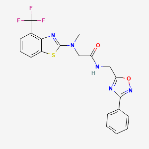 molecular formula C20H16F3N5O2S B2655800 2-(methyl(4-(trifluoromethyl)benzo[d]thiazol-2-yl)amino)-N-((3-phenyl-1,2,4-oxadiazol-5-yl)methyl)acetamide CAS No. 1396846-44-8