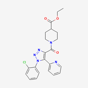 molecular formula C22H22ClN5O3 B2655812 1-{[1-(2-氯苯基)-5-吡啶-2-基-1H-1,2,3-三唑-4-基]羰基}哌啶-4-羧酸乙酯 CAS No. 1396869-43-4