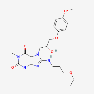 molecular formula C23H33N5O6 B2655813 7-(2-羟基-3-(4-甲氧基苯氧基)丙基)-8-((3-异丙氧基丙基)氨基)-1,3-二甲基-1H-嘌呤-2,6(3H,7H)-二酮 CAS No. 941937-86-6