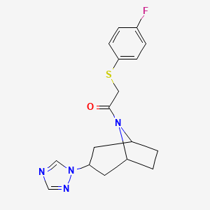 molecular formula C17H19FN4OS B2655820 1-((1R,5S)-3-(1H-1,2,4-triazol-1-yl)-8-azabicyclo[3.2.1]octan-8-yl)-2-((4-fluorophenyl)thio)ethan-1-one CAS No. 2310015-64-4