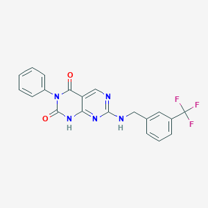 molecular formula C20H14F3N5O2 B2655822 3-phenyl-7-((3-(trifluoromethyl)benzyl)amino)pyrimido[4,5-d]pyrimidine-2,4(1H,3H)-dione CAS No. 1396760-22-7