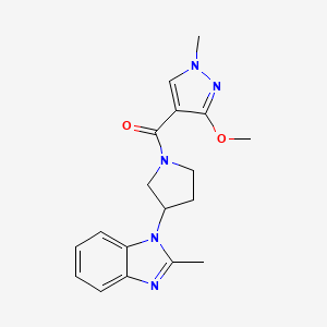 molecular formula C18H21N5O2 B2655837 (3-甲氧基-1-甲基-1H-吡唑-4-基)(3-(2-甲基-1H-苯并[d]咪唑-1-基)吡咯烷-1-基)甲苯酮 CAS No. 2034560-38-6