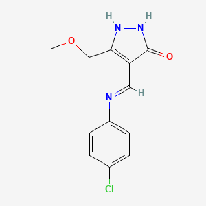 molecular formula C12H12ClN3O2 B2655843 4-[(4-chloroanilino)methylene]-5-(methoxymethyl)-2,4-dihydro-3H-pyrazol-3-one CAS No. 240799-63-7