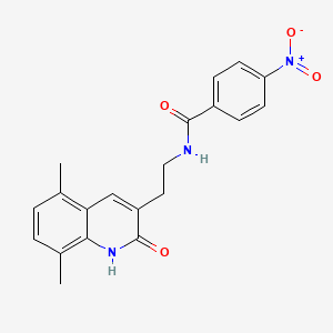 molecular formula C20H19N3O4 B2655873 N-[2-(5,8-dimethyl-2-oxo-1H-quinolin-3-yl)ethyl]-4-nitrobenzamide CAS No. 851406-85-4