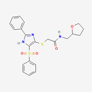 molecular formula C22H23N3O4S2 B2655874 N-(oxolan-2-ylmethyl)-2-[2-phenyl-4-(phenylsulfonyl)imidazol-5-ylthio]acetamid e CAS No. 950351-62-9