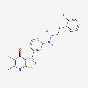 molecular formula C22H18FN3O3S B2655899 N-(3-(6,7-dimethyl-5-oxo-5H-thiazolo[3,2-a]pyrimidin-3-yl)phenyl)-2-(2-fluorophenoxy)acetamide CAS No. 1021073-94-8