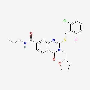 molecular formula C24H25ClFN3O3S B2655900 2-((2-chloro-6-fluorobenzyl)thio)-4-oxo-N-propyl-3-((tetrahydrofuran-2-yl)methyl)-3,4-dihydroquinazoline-7-carboxamide CAS No. 1111318-98-9