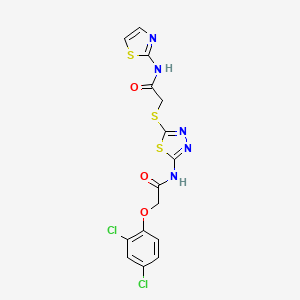 molecular formula C15H11Cl2N5O3S3 B2655902 2-(2,4-dichlorophenoxy)-N-(5-((2-oxo-2-(thiazol-2-ylamino)ethyl)thio)-1,3,4-thiadiazol-2-yl)acetamide CAS No. 389072-53-1
